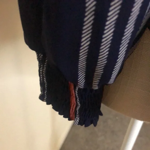 Navy blue, white and coral stripe off the shoulder blouse. - Picture 4 of 6